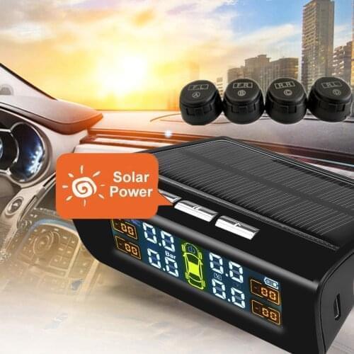 Solar Charging Tire Pressure Monitor System TPMS 4 External Sensors With USB cable Tire Pressure Alarm For auto SUV ORV Minibus