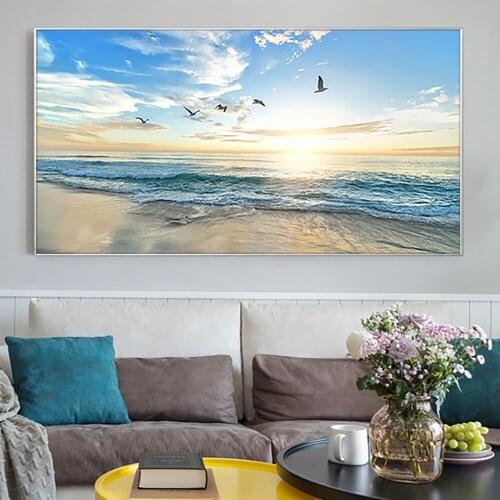 Modern Wall Art Sea Wave Beach Sunset Decorative Canvas Painting Posters And Prints Nature Seascape Pictures For Living Room