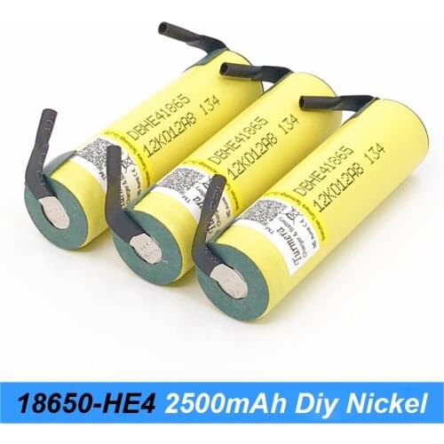 Turmera 18650 HE4 2500mAh Battery 20A Soldering Nickel for 12V 16.8V 18V 21V 25V Drill Screwdriver Battery and Electric Bike Use
