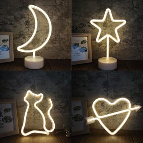 Creativity LED Neon Sign Light Cat Star Moon Heart Shaped Night Light Xmas Party Wedding Room Decoration Home Gift Neon Lamp