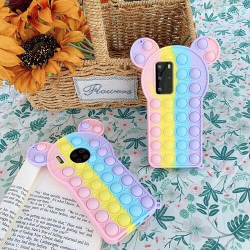 Stress Reliever 3D Mouse Ear RainBow Bubble Beans Case For Huawei Mate30 Mate40 P30 P40 Nova 5 6 7 8 Pro Soft Gel Silicone Cover