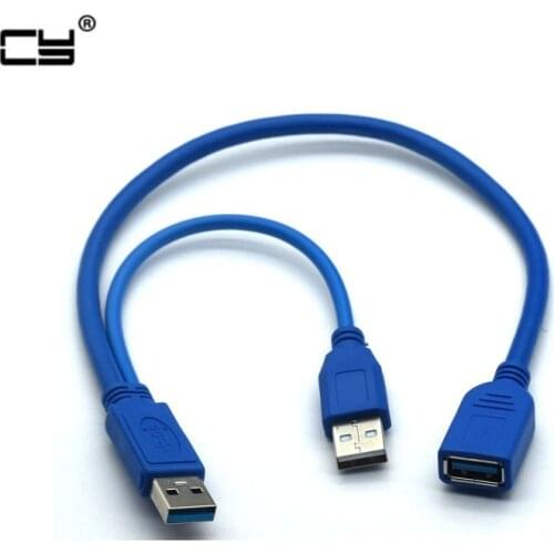 Black USB 3.0 Y type cable two USB 3.0 A Male to USB Female Y cable for external Hard Disk with extra power 30cm 50cm