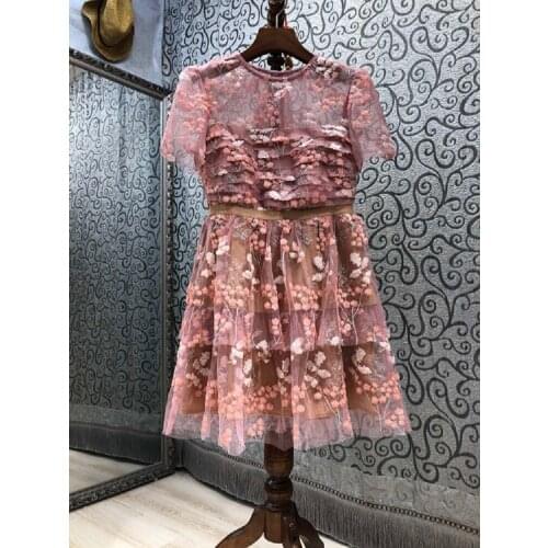 Ball Gown Dress 2021 Summer Party Vestidos Special Occasion Women Sequined Embroidery Short Sleeve Cascading Ruffle Dress Chic