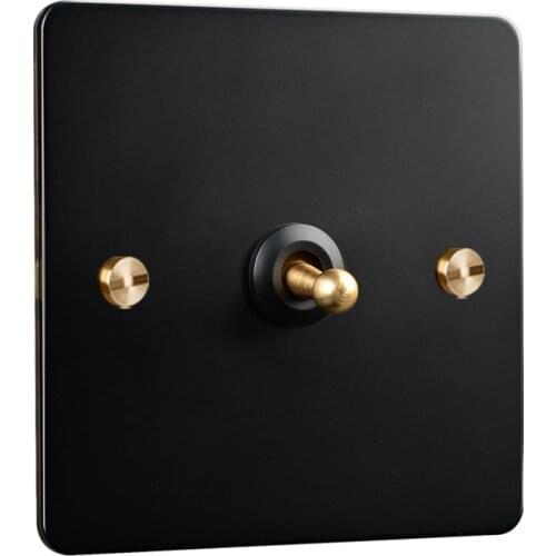 1-4 Gang 2 Way 86 Type Black Stainless Steel Panel Retro Brass Toggle Switch Wall Light Switch EU Socket USB Outlet