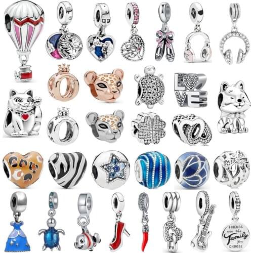 1Pcs New Cute cat four-leaf clover Pendant DIY Beads Suitable for Original Pandora Charm Bracelet Ladies Jewelry Making Gifts