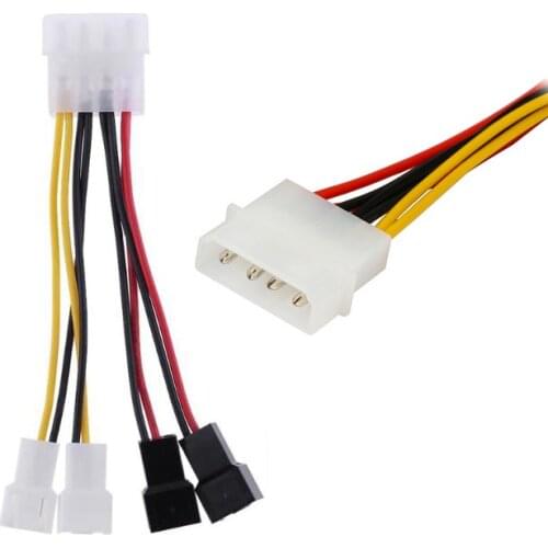 1pcs 4-Pin Molex to 3-Pin Fan Power Cable Adapter Connector 12v*2 / 5v*2 Computer Cooling Fan Cables for CPU PC Case Male