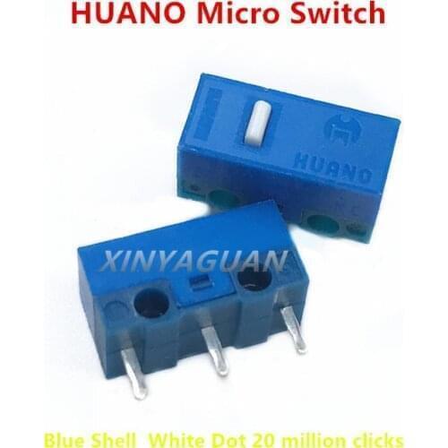 100Pcs New Original HUANO Mouse Micro Switch blue shell white point 20 million times 0.74N computer mouse 3pins button switch