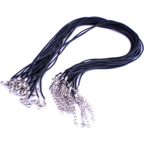 20Pcs Necklace Black Round Rubber Cord Strings Lobster Clasps Creation Jewelry DIY Finding Charms 43cm