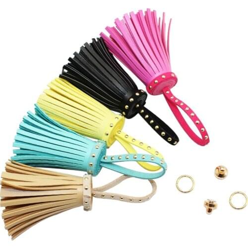AIJJU 2 Pcs Colored PU Leather Gold Rivet Tassel DIY Craft Ornaments Keychain Tassels Jewelry Making Phone Shell Decor Pendants