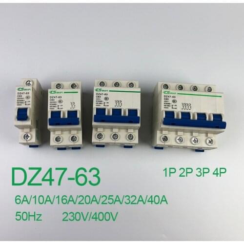 AC400V DZ47 3P 6A 10A 16A 20A 25A 32A 40A Mini Circuit Breaker Cutout Miniature Household Air Switch