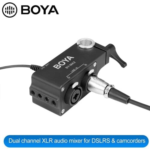BOYA BY-MA2 Dual-Channel XLR Audio Mixer with 6.35mm input & 3.5mm Jack for Wireless Microphone Systems and DSLRs & Camcorders