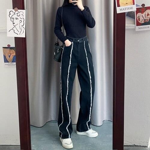 High Waist Black Jeans Women Wide Leg Pants Korean Style Outfits Casual High Street Denim Trousers Pantalon Femme Vintage Jeans