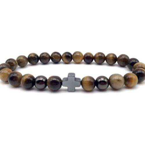 Black cross 8mm bohemian multicolor Agate beads Chakra Reiki Buddha Yoga Bracelet elastic adjustable Volcanic Stone Bangles ukgr