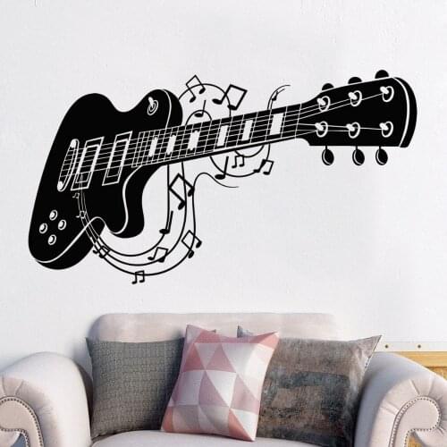 Detailed Guitar With Musical Notes Wall Sticker Music Instrument For Home And Music Room Decoration A001714