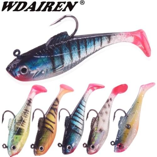 1Pcs 3D Eyes jig wobblers Lures 3.5g 11.5g Single Hook Lead Fishing Lure With T Tail Soft Fishing Lure Artificial Rubber Bait
