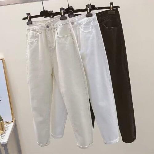 Mom Jeans Women Plus Size Denim Long Pants High Waist Boyfriend Jeans Woman Vintage Washed Harem Pants White Black Pencil Jeans