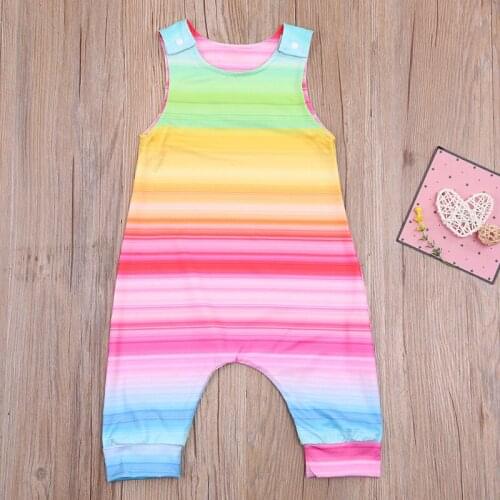 Babies Casual Sleeveless Jumpsuit, Multicolor Rainbow Printed Pattern Round Collar One-piece Summer 2021
