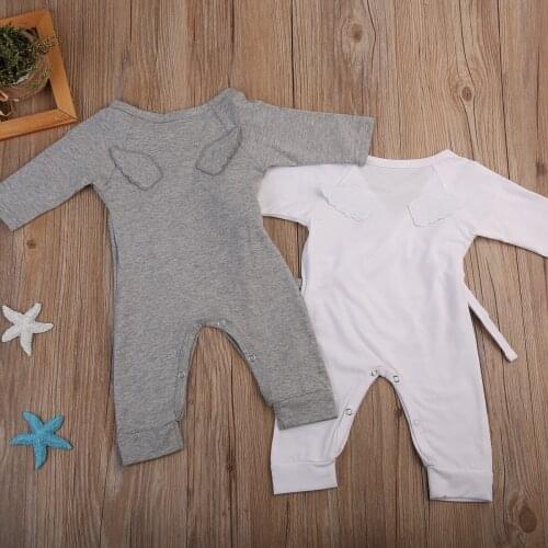Citgeett Newborn Infant Baby Girl Cotton Solid White Gray Romper Jumpsuit Long Sleeves Wings Clothes Cute Autumn Outfit SS