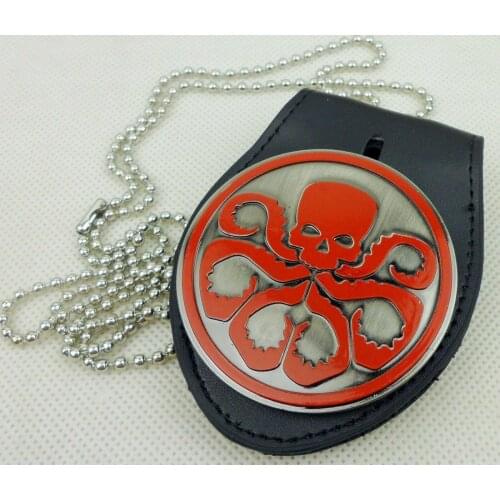 U.S. Leather Clip Safety Badge Holder BELT CLIP AND Skull Badge Metal Military Store