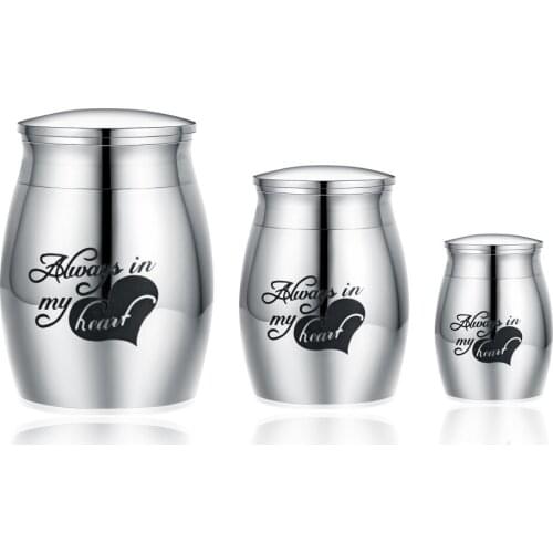Small Decorative Memorial Keepsake Cremation Urns Jar For Human Pet Ashes-Waterproof Stainless Steel Pendant Always in My Heart