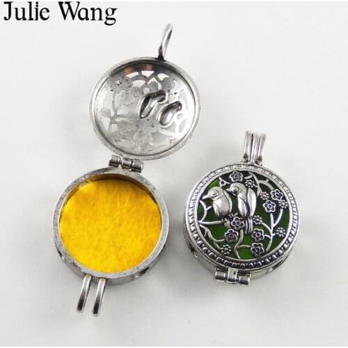 Julie Wang 1PCS Alloy Antique Hollow Pattern Essential Oil Diffuser Perfume Locket Charm For Necklace Pendant Jewelry Accessory