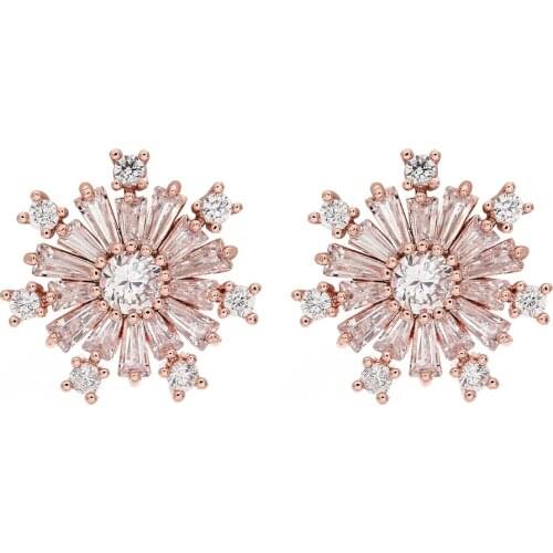MEILIYISHI Snowflake Stud Earring for Women AAA Cubic Zircon Rose Gold Color Delicate Copper Fashion Jewelry Earring Bijouterie
