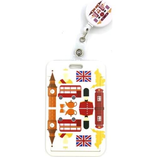 British Bus England style Cute Credit Card Cover Lanyard Bags Retractable Badge Reel Student Nurse Exhibition Enfermera Name