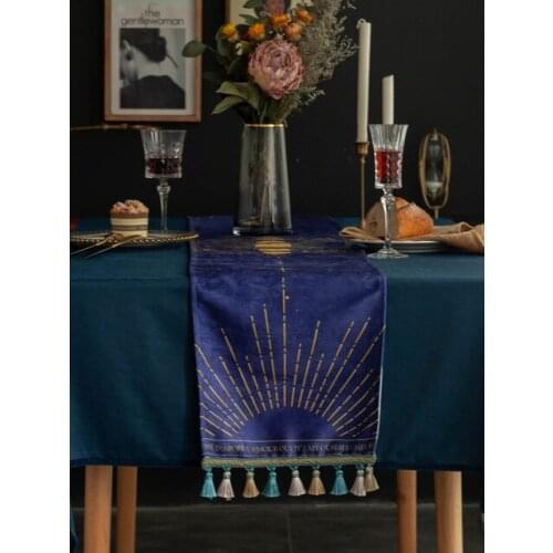 Star moon blue chenille table runner tassel waterproof fabric tablecloth TV cabinet cloth dustproof towel