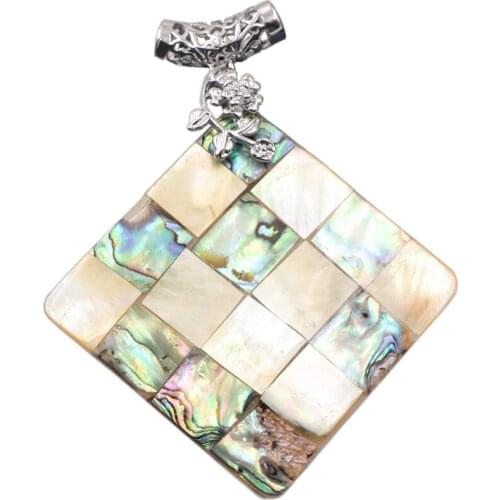 Natural Abalone Shell Pendant for DIY Necklace Accessories Square Charms Pendants Multi Paua Shells Vintage Jewelry Finding A884