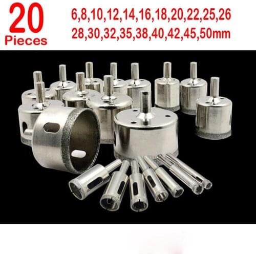 New High Quality Diamond Bit 20pcs 6-50mm Hole Saw Cutting Tool Kit 6 8 10 12 14 16 18 20 22 25 26 28 30 32 35 38 40 42 45 50mm