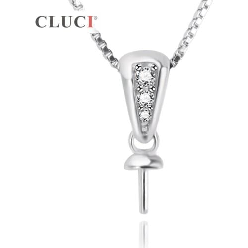 CLUCI 925 Silver Design Rhinestone Necklace charm Pendant Fitting to match 7-8mm pearl for women Necklace jewelry making SP222SB