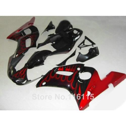 Full fairing kit for YAMAHA R6 1998 1999 2000 2001 2002 R6 red flames black YZF R6 fairings set 98-01 02 #3274