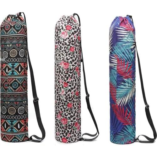 Portable Drawstring Printed Canvas Gym Fitness Yoga Mat Carry Pouch Shoulder Bag