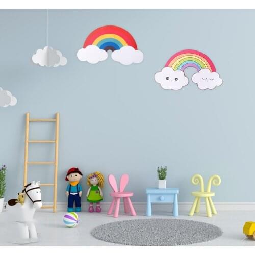 Rainbow Clouds Wall Stickers Children Room Baby Bedroom Creative Wall Sticker Home Decorative Wall Wooden-Plastic Stickers Decor