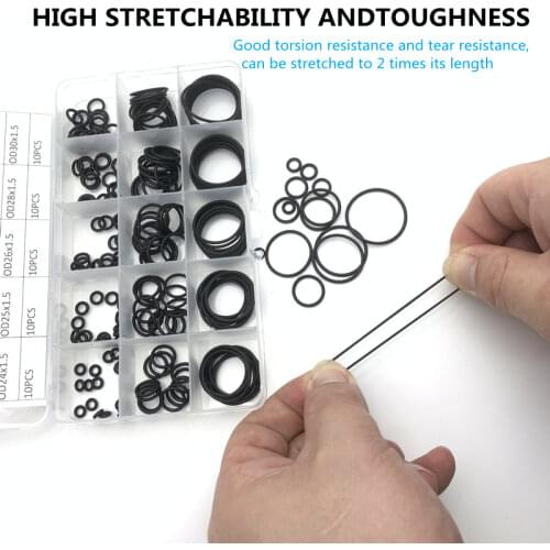 225pcs/Box Rubber O Ring Thickness 1.5mm Assortment Black O-Ring Seals Set Nitrile Washers High Quality For Car Gasket 15 Sizes