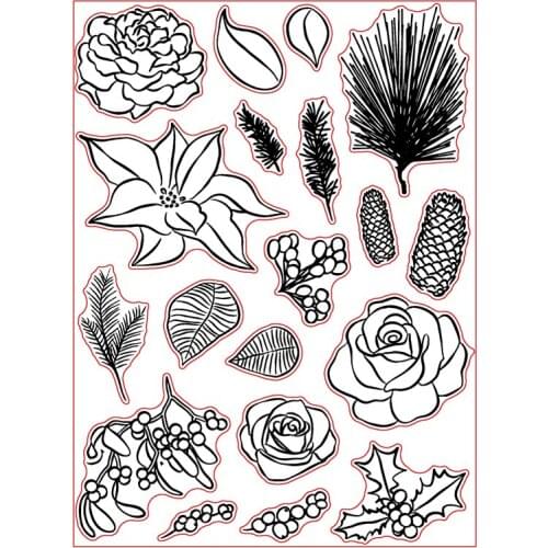 Rose Peony Flowers Pine Leaves Clear Stamps for Scrapbooking Decorative Cards Paper Crafts Supplies Transparent Stamp New 2018