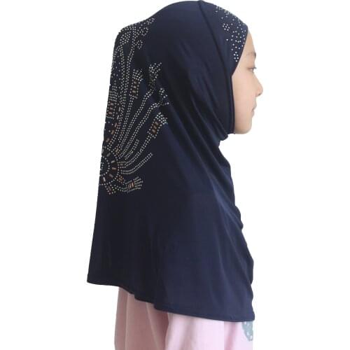 10pcs Muslim Girls Hijab Islamic Scarf Shawls Soft Stretch for 7 to 12 years old Girls with Beauty Diamond Pattern Wholesale