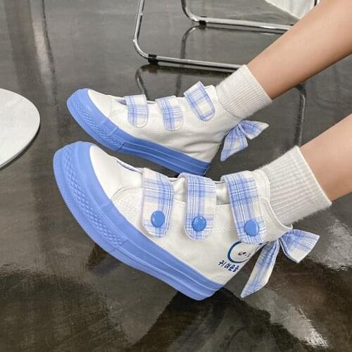 Sweet Girls Female Lovely Jk Loli Canvas Shoes New High Top Lolita Sneakers Feminine Sports Low Heel Running Shoe Korea Style