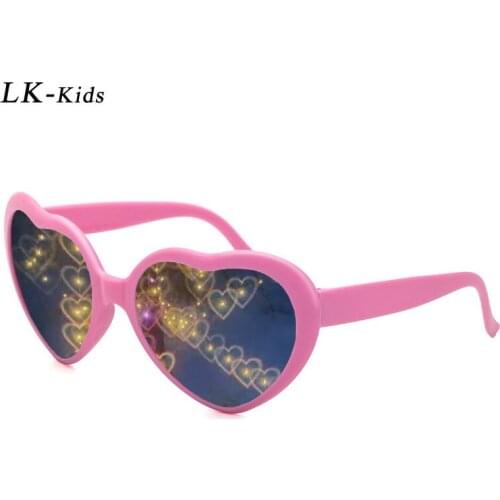 LongKeeper Ins Popular Love Heart Effects Glasses Kids Watch Light Change Love Red Pink Special Effect Sunglasses For Children