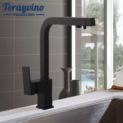 Torayvino Black kitchen sink mixer tap Seven Letter Design 360 Rotation Water griferia lavamanos faucet Dual Handle Faucets