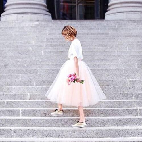 Pretty Peach Pink Tea Length Tulle Skirts Yong Lady Zipper Custom Made Puffy Mid Calf Tutu Skirt Women High Quality Women Bottom