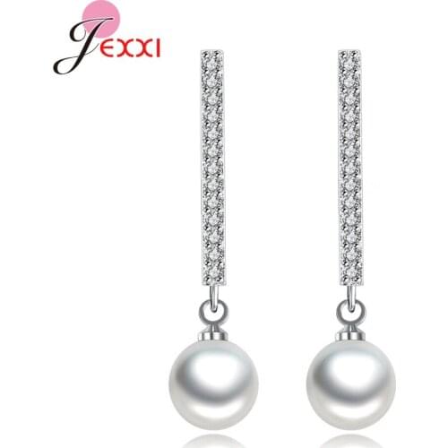 Hot Selling 925 Sterling Silver Top Quality Zircon Square Design Shinning Water Pearls Dangle Drop Earrings For Women Wedding