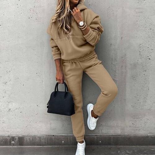 Womens Tracksuit Casual Fleece Two Piece Sets Oversized Hooded Long Sleeve Female Hoodie Suit Winter Sport Pants Ladies Set