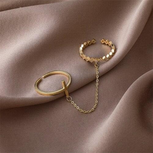 2021 Women Ring Gift With Adjustable Double Ring With Cross Chain Accessory Fashion Personality High Quality Jewelry