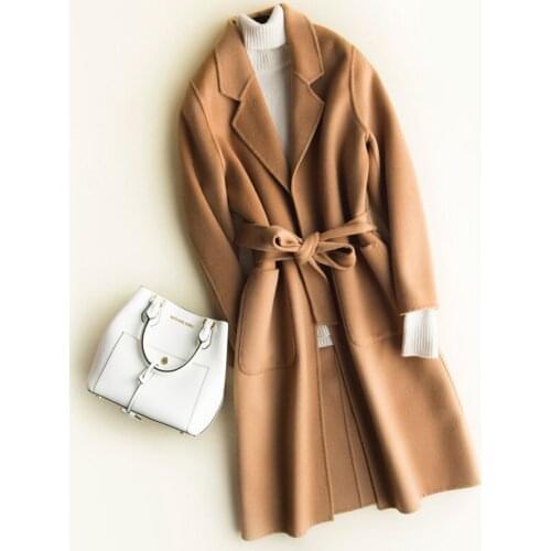 2021 Autumn Winter Women Woolen Coat Turn Down Collar Double-faced Cashmere Coat Long With Belt Wool Coat Casaco Feminino