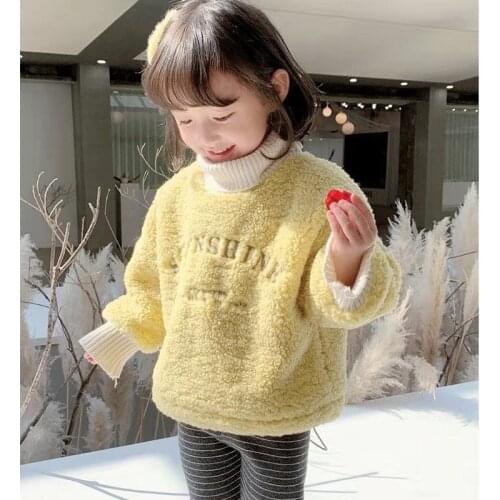 Winter Spring Autumn Letter Sweater Warm Kids Girl High Neck Plus Velvet Lamb Wool Thicken Outfits Baby Boutique Toddler Childre