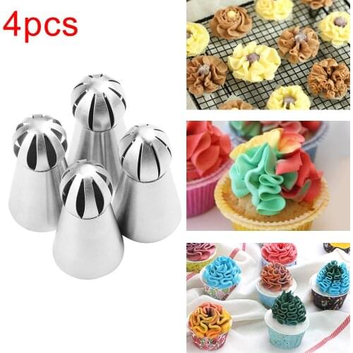1/4PC Cupcake Stainless Steel Sphere Ball Shape Icing Piping Nozzles Pastry Cream Tips Flower Torch Pastry Tube Decoration Tools