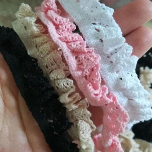 1Yards Pleated Guipure Lace Ribbon 1.5cm White Pink Lace Fabric Elastic Lace Trim Sewing Dress Decoration Craft Accessories V9