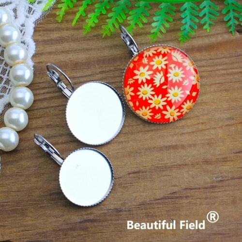 Stainless Steel 10pcs Fit 18mm 20mm 25mm Jagged Round Cabochon Earring Hooks Ear Setting Cameo Base Blank Tray Do Not Fade
