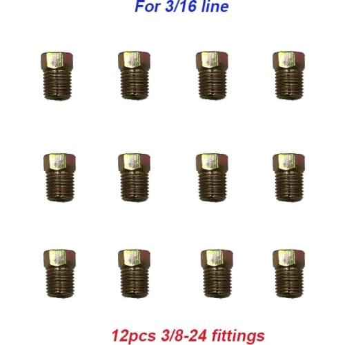 3/8-24 Inverted Flare Zinc plated STEEL Tube Nut Fitting 3/16 Brake Line12 pcs